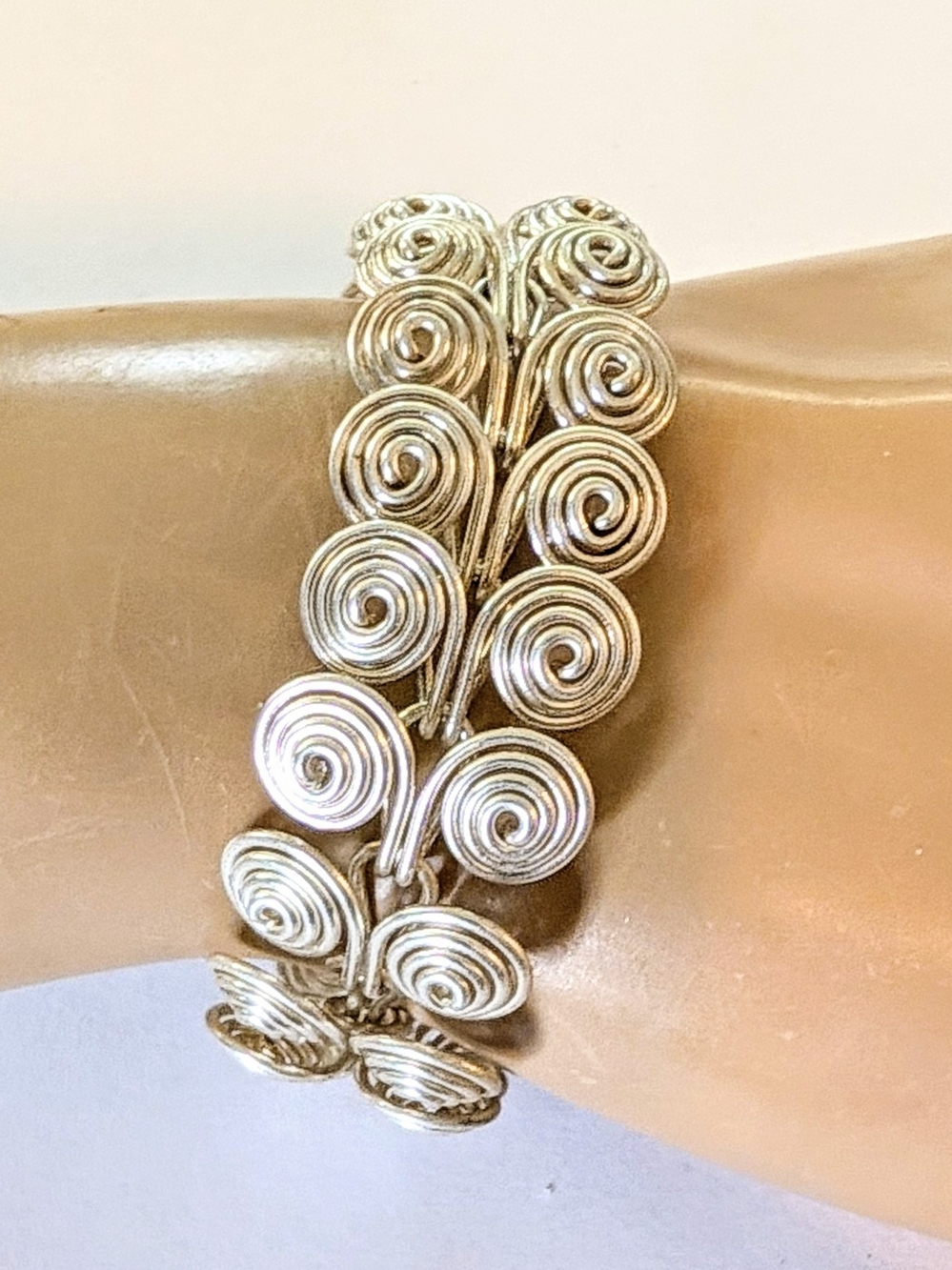 Vintage Silver Tone Modernist Spiral Swirl Link Bracelet Mexico